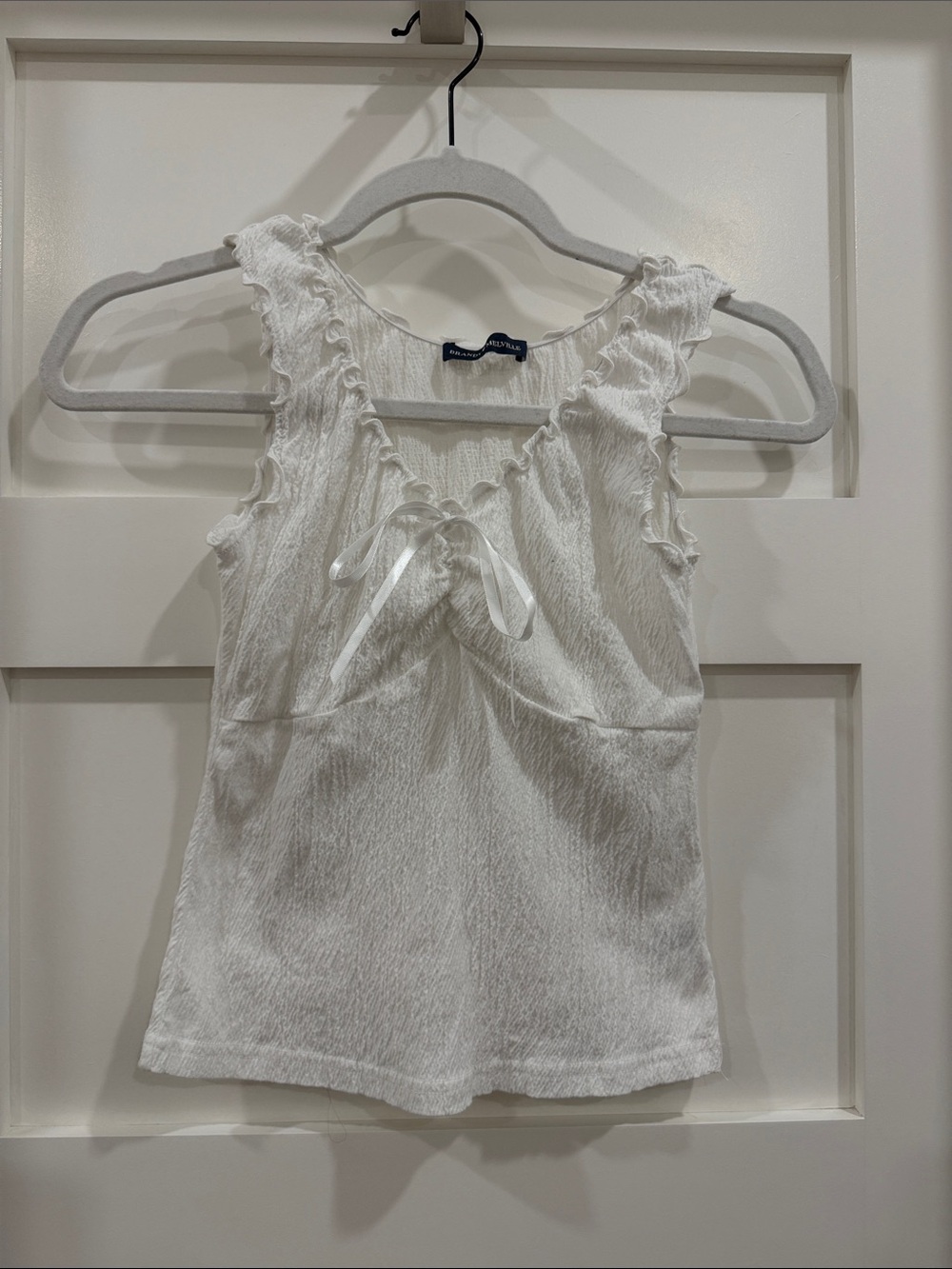 Brandy Melville White Ruffled Tie-Front Tank